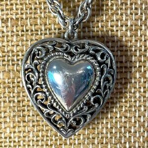 Vintage sterling silver filigree heart on sterling silver chain